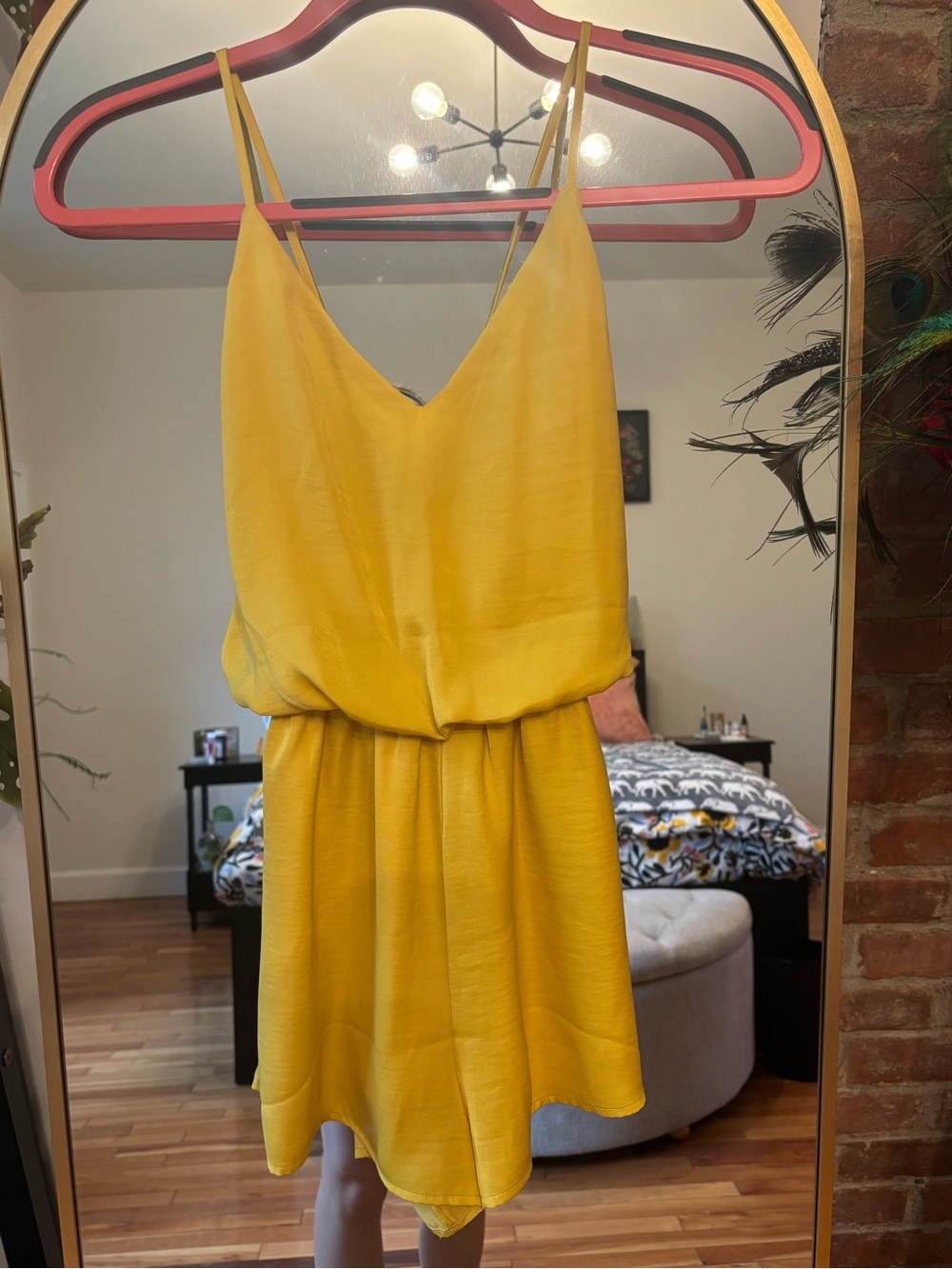 Forever 21 Yellow V-Neck Spaghetti Strap Mini Romper